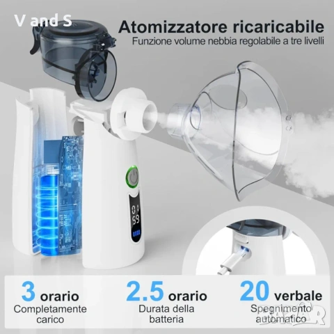 Инхалатор,безшумен аерозол, преносима ултразвукова аерозолна машина,  автоматично почистване, снимка 6 - Други - 53120642