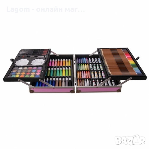 Детски комплект за рисуване и оцветяване Maaleo, 144 части, в куфарче, розов, снимка 2 - Рисуване и оцветяване - 52562029