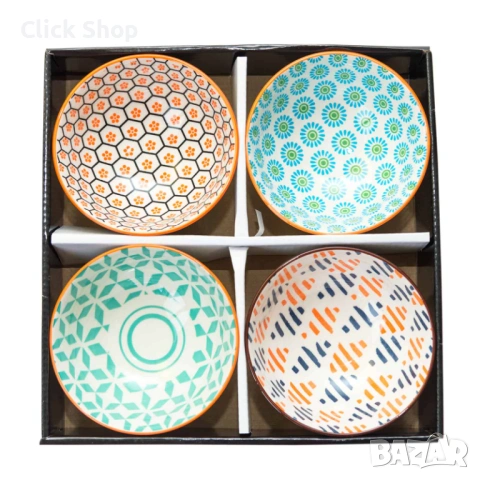 Комплект 4 керамични купички, различни модели, снимка 12 - Сервизи - 53456897