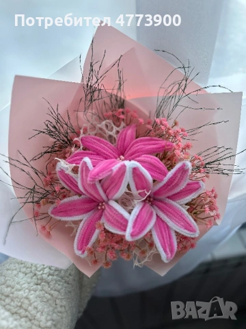 Ръчно направен букет с лампички , снимка 3 - Изкуствени цветя - 53935517