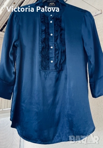 Винтидж синя копринена блуза RA-RE - италиански лукс от 90-те, снимка 13 - Блузи с дълъг ръкав и пуловери - 53032685