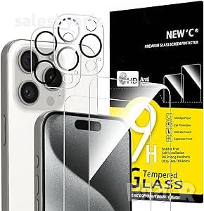 NEW'C 4 Pack: Защитно стъкло за екран и камера за iPhone 15 Pro [6.1 инча]
