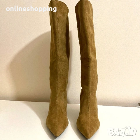 **НОВИ** стилни дамски ботуши на висок ток в кафяв цвят, 38 размер, снимка 2 - Дамски ботуши - 53025147