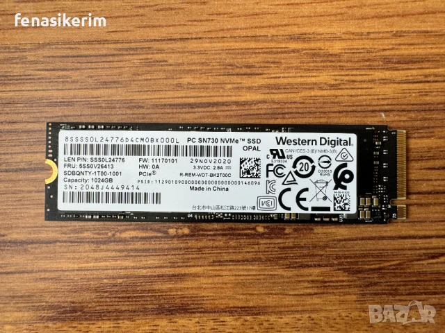1000GB 1TB SSD NVMe WD SN730 OPAL 2280 Gen 3 x4 PCIe , снимка 1