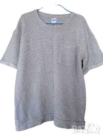 Мъжка плътна тениска с подгъв на ръкавите и джоб Zara, Бежова, XL, снимка 1 - Тениски - 45530006