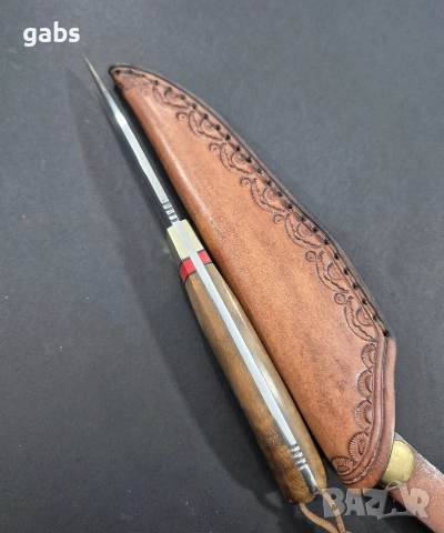Компактен ловен нож CLRERN,дамаска стомана,фултанг с кожена кания ,LN433, снимка 10 - Ножове - 52949727
