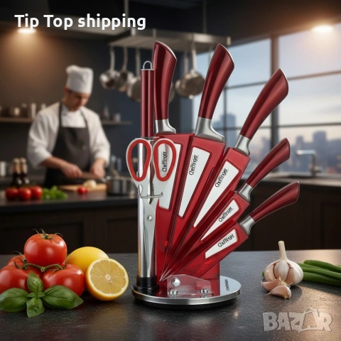 Комплект ножове 8 части със стойка Cheffinger – неръждаема стомана.