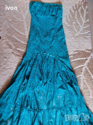 Дълга тюркоазена рокля, снимка 2 - Рокли - 51301032