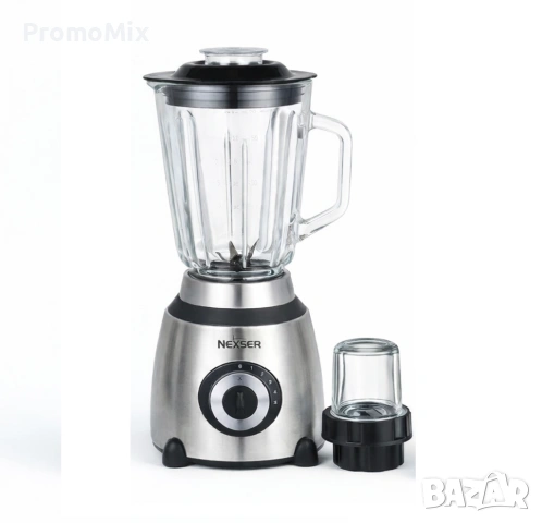 Блендер 2в1 Nexser NS1841S 1.5л 600W Мелничка Чопър Стъклена кана Лед Смути Шейк, снимка 2 - Блендери - 53042117