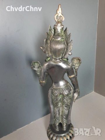 54см-4кг будистка фигура/стара азиатска бронзова скулптура/статуетка на богинята на мъдростта Тара, снимка 4 - Антикварни и старинни предмети - 51344855