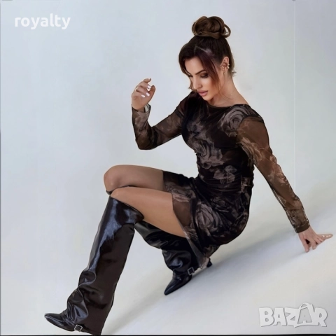 Ботуши на ток - кафява лъскава кожа, снимка 3 - Дамски ботуши - 52201707