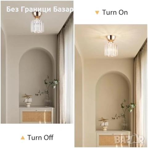 Нова Луксозна кристална плафониера E27 за антре коридор балкон лампа таван, снимка 5 - Лед осветление - 54195947