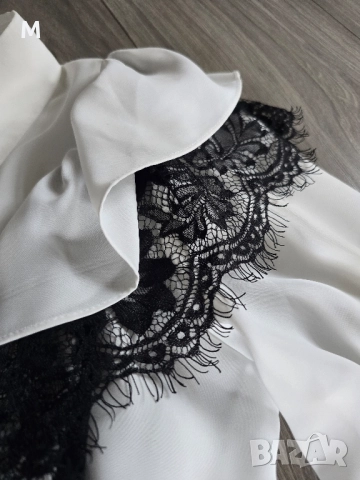 Уникална дамска бяла риза с черна дантела , снимка 5 - Ризи - 52342186
