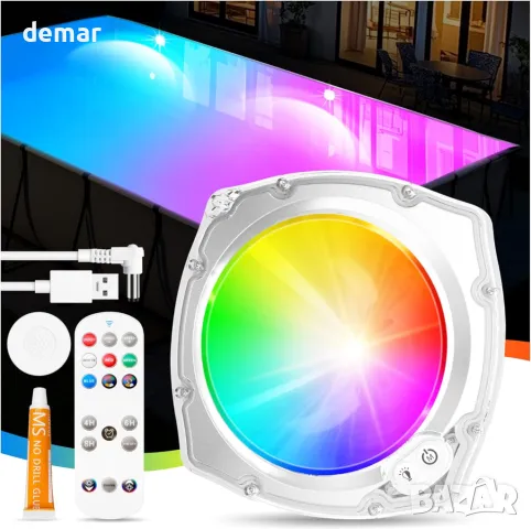 DeeprBetter Подводна лампа за басейн с дистанционно, 9 режима, акумулаторна, многоцветно RGB, снимка 1