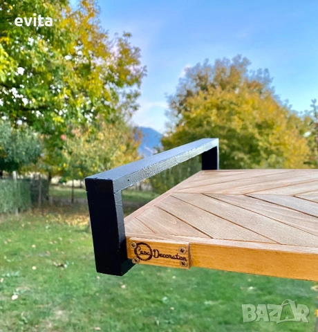 🌿 Ръчно изработен дървен поднос с геометричен дизайн и черни дръжки, снимка 7 - Прибори за хранене, готвене и сервиране - 54212781