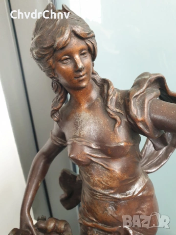 47см-4кг Moreau ЦАМ статуетка/стара френска скулптура/фигура на жена с ангел-херувим, снимка 7 - Статуетки - 54166401