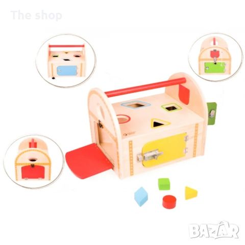 Дървена кутия - сортер с различни ключалки (004), снимка 1 - Образователни игри - 45299693