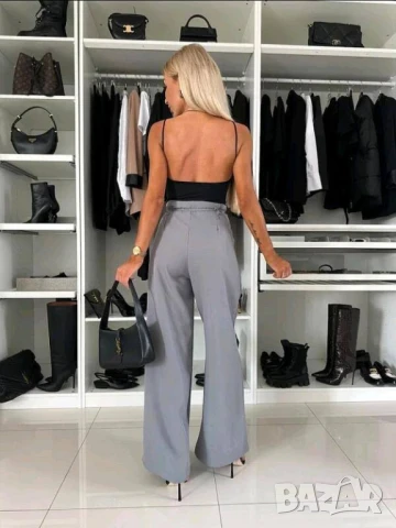 Дамски елегантен панталон с роза в Черно и Сиво