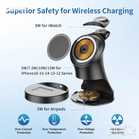 Csspew 3 в 1 магнитно безжично зарядно за Apple устройства, 15W, черно, снимка 3 - Аксесоари за Apple - 50401110