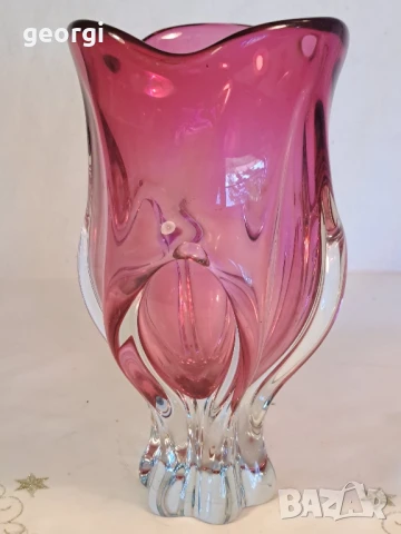 дизайнерска стъклена ваза Josef Hospodka Czechoslovakia , снимка 3 - Вази - 50838451
