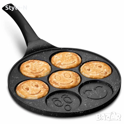Тиган с усмивки за палачинки или омлет, 26см, незалепващо мраморно покритие, Ruhhy, снимка 3 - Съдове за готвене - 51689606