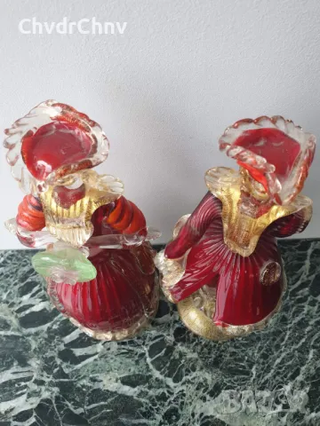 Murano стъкло статуетки 21см/2бр Мурано стари венециански стъклени фигури/танцьори-злато, снимка 3 - Статуетки - 50372542