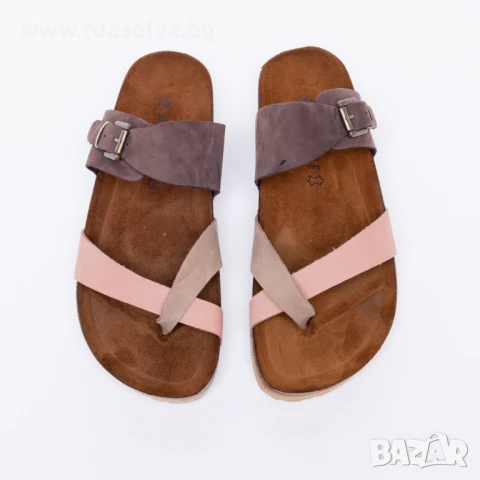 🥁 Намаление - Цветни дамски летни чехли от естествен набук | Марка Tuasolea, снимка 1