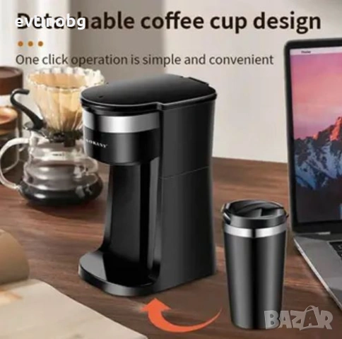 Компактна кафемашина с филтър за многократна употреба -  Подарък термос, снимка 3 - Кафемашини - 53890372