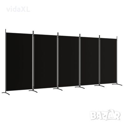 vidaXL Параван за стая, 5 панела, черен, 433x180 см, плат（SKU:350269
