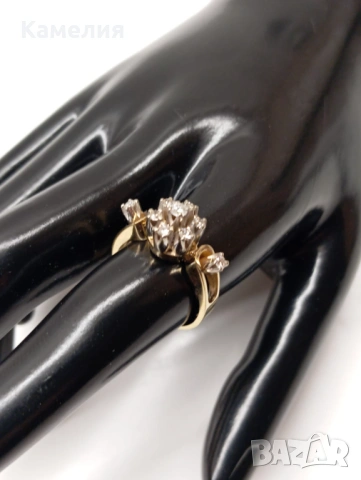 Златен пръстен с брилианти. , снимка 4 - Пръстени - 53532770