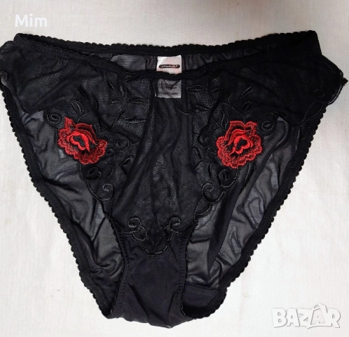 Large L Черна прозрачна, еластична бикина с бродерия Червени рози, снимка 2 - Бельо - 52327188