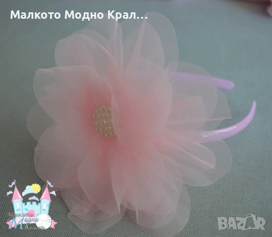 Рокля от памук и шифон с аксесоар за коса, снимка 4 - Бебешки рокли - 51574914