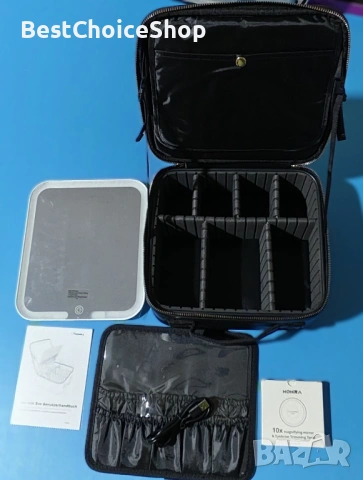 Чанта за грим и накити с 10x увеличаващо огледало регулируема яркост