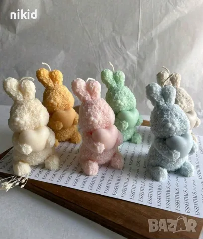 3D Заек зайче от рози и сърце силиконов молд форма фондан шоколад гипс смола свещ декор, снимка 4 - Форми - 49734109