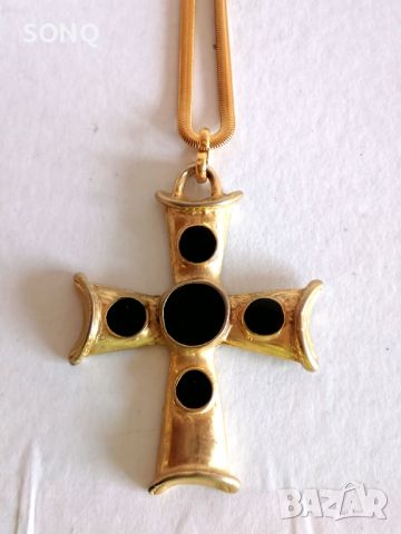 Прекрасен Голям Позлатен Кръст Със Камъни, снимка 3 - Антикварни и старинни предмети - 46097775