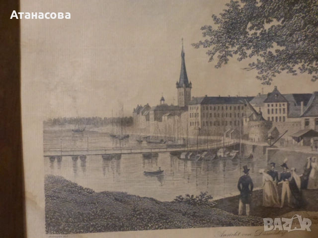 Стара гравюра "Изглед от Дюселдорф" 1900 г, снимка 7 - Антикварни и старинни предмети - 53714739