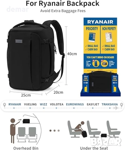 ECOHUB за ръчен багаж Ryanair 40x20x25, 20 литра раница за ръчен багаж, снимка 2 - Раници - 51950007
