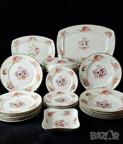 Винтидж порцеланов сервиз за хранене - Hermann Ohme, Silesia (1900–1920 г)