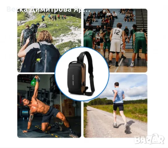 Мъжка чанта за през рамо, Crossbody, с USB поддръжка за зареждане, джоб против кражба, водоустойчивa, снимка 2 - Чанти - 50275985