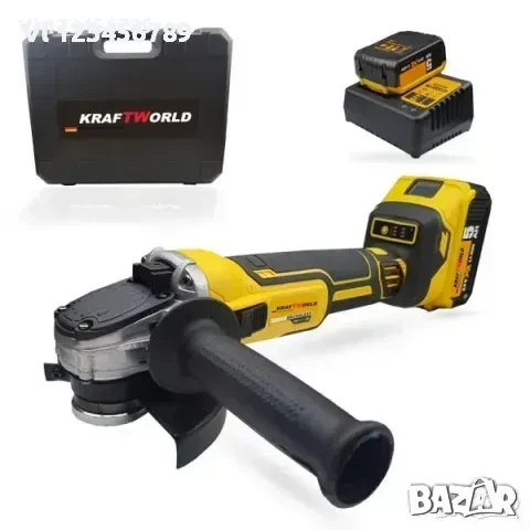 Великолепен Акумулаторен Безчетков Ъглошлайф KraftWorld 24V + 2 Батерии 6А и Зарядно с Куфар, снимка 2 - Други инструменти - 50786511
