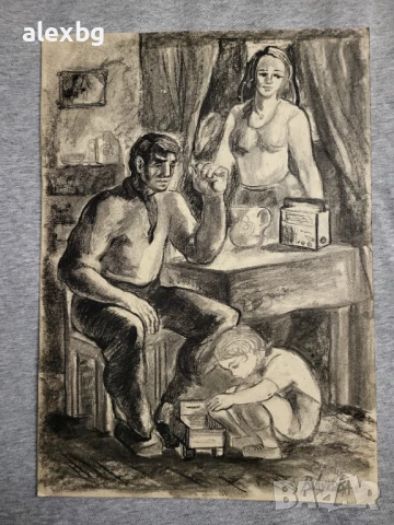 Вера Лукова картина рисувана с въглен размер 35х24.5см