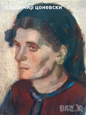 Георги Божков,портрет на стара жена,живопис,стара маслена картина, снимка 2 - Картини - 54137682