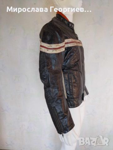 Кожено Рокерско яке Jack & Jones Vintage DENIM, Стил damage leather jacket, Размер М, снимка 11 - Якета - 46302156