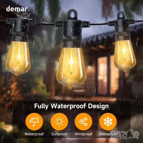 DSLebeen фестонни светлини за градина, 15 метра, 19+1 ST38 LED крушки, снимка 4 - Лед осветление - 52130407