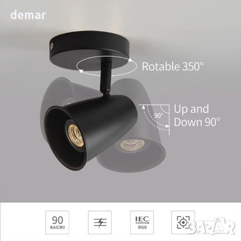 Aisilan Черен таванен прожектор, въртящ се, вкл. 7W GU10 LED крушка, снимка 2 - Прожектори - 46448366