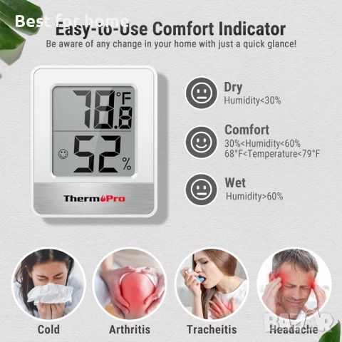 ThermoPro TP49 Цифров хигрометър Термометър за вътрешна употреба , снимка 3 - Друга електроника - 53583629