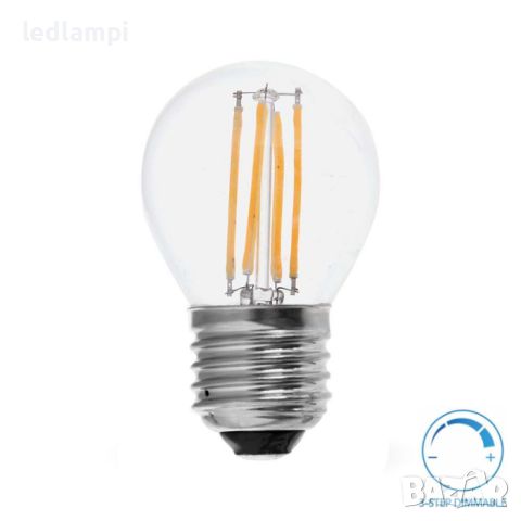 LED лампа 4W Filament сфера E27 3 Step Dimming Топло Бяла Светлина