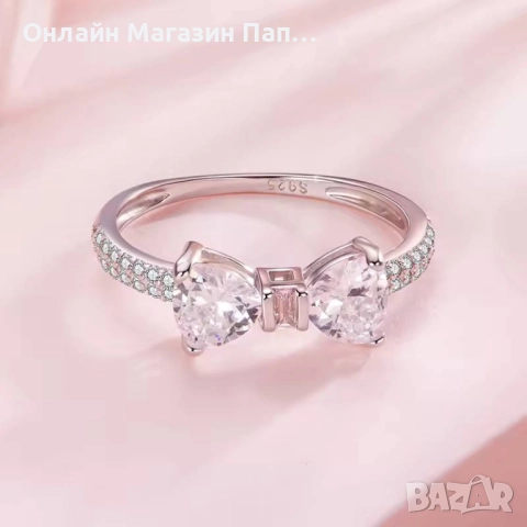 WOSTU Сребърен Пръстен 925 Панделка AAA Циркон. Позлатен с бяло злато. Сертификат, снимка 3 - Пръстени - 52476002