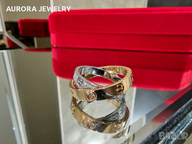 CARTIER Love Rose and White Gold Diamond Paved Пръстен, снимка 4 - Пръстени - 52905276