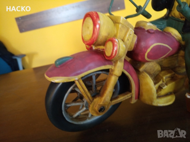 Стара Масивна СТАТУЕТКА РЪЧНО ИЗРАБОТЕНА на Моторист с Мотор Harley Davidson ВНОС от Англия, снимка 6 - Антикварни и старинни предмети - 52457105